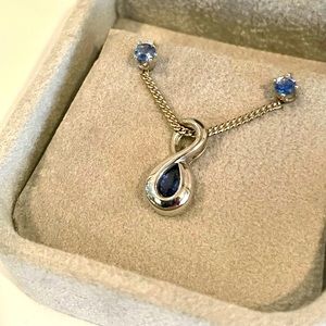 Sterling Silver Infinity Teardrop Pendant Sapphire Necklace w/ Sapphire Studs